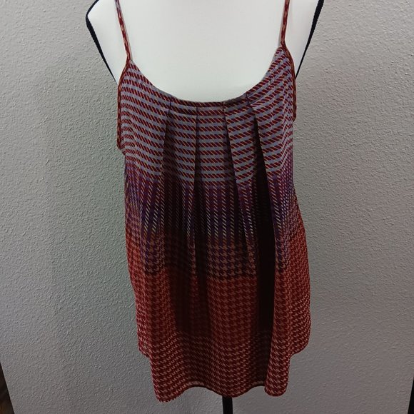 CABI Pleated Houndstooth Plaid Print Swing Cami Tank Top Size M - Picture 1 of 6